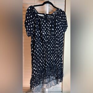 Evans Asymetric Crinkle Printed NavyBlue Oversized Top-Size -14